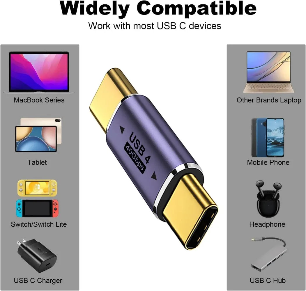 USB C Male to Male Adapter with PD 100W 40Gbps 8K 60hz Video Compatible for Thunderbolt 4/3, MacBook Pro/Air,iPad, USB-C HUB