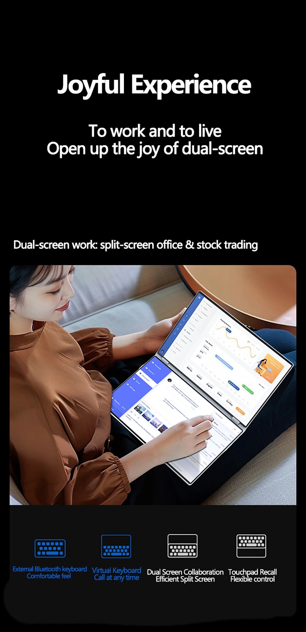 Laptop 14 inch dual touch screen Intel Celeron N5805 8GB RAM 2TB SSD, 4700mAh high-definition camera 1920 * 1200 portable