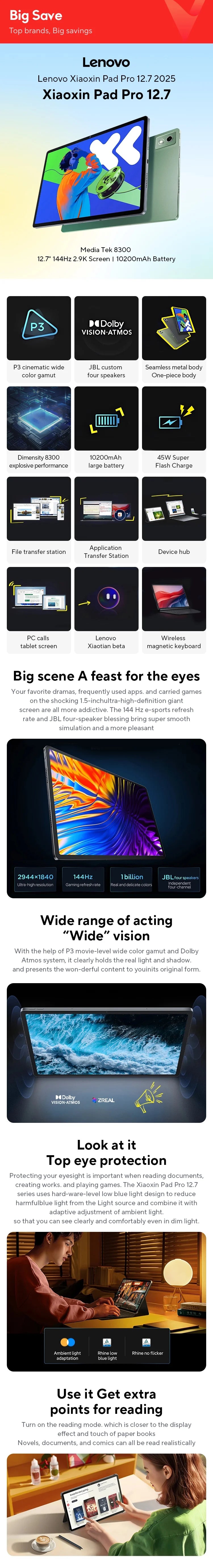 New Lenovo Xiaoxin Pad Pro 12.7 2nd 2025 Tablet Dimensity 8300 2.9k Resolution 144Hz Refresh Rate WIFI 10200mAh WIFI Android