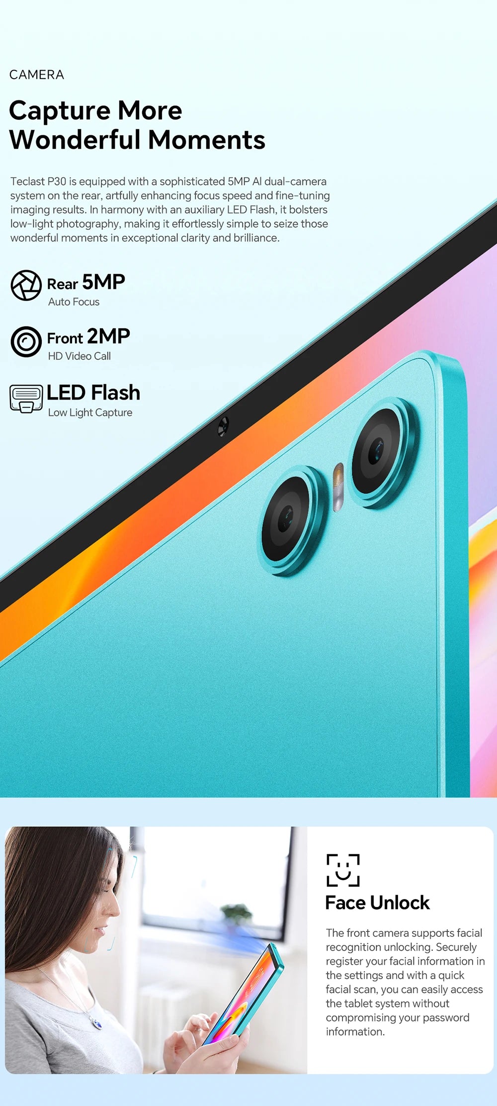 Teclast P30 Android 14 Tablet 10.1" IPS, Max 12GB RAM (4GB+8GB Expansion), 128GB ROM, UNISOC T606, Dual Cameras, Face Unlock