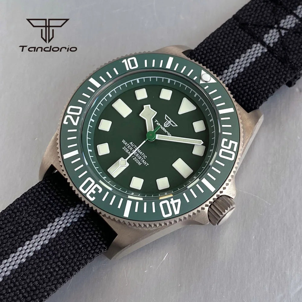 Tandorio Titanium 42mm Dive Mechanical Watch for Men Automatic NH35/PT5000 Movement Sapphire 20BAR Waterproof Wristwatch Lume