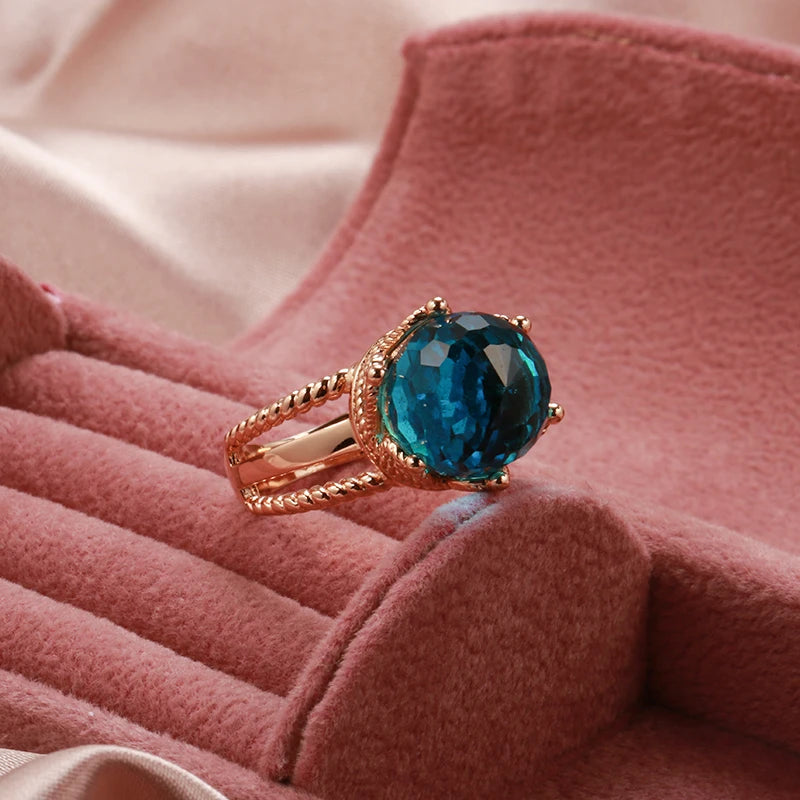 New Unusual 585 Rose Gold Crown Ring for Women Cut Emeral Ball Natural Zircon Ring Elegant Party Wedding Fine Jewelry