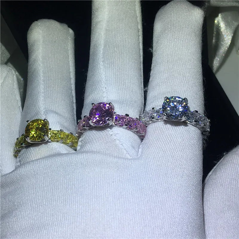 Vintage Court ring 925 sterling silver 7mm AAAA Zircon cz Statement Wedding Band Rings for women Bridal Finger Party Jewelry