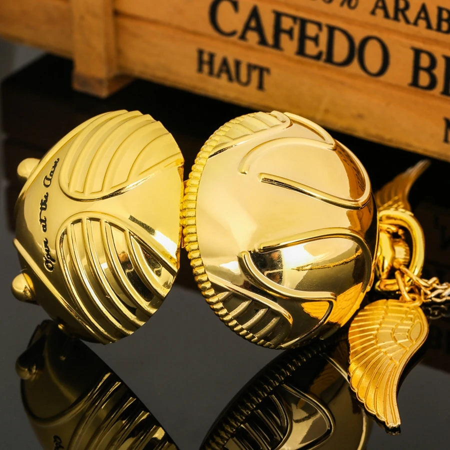 Luxury Golden Watch Ball Little Cute Quartz Pocket Watch Pendant Wings Necklace Gifts for Men Women Kids reloj 2022