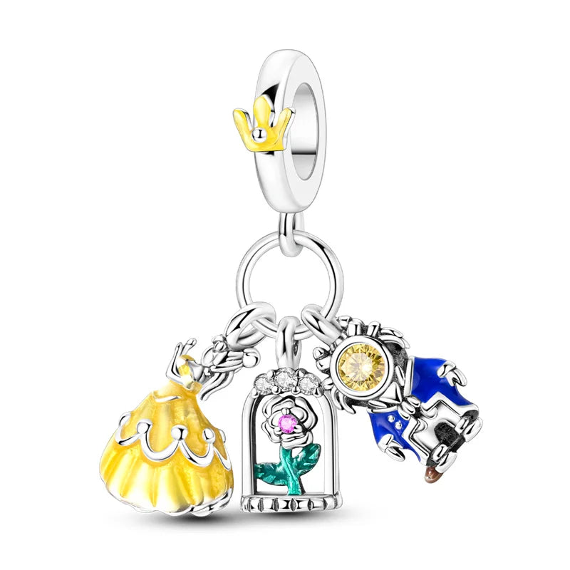 New 925 sterling silver pink green blue flower teapot and teacup bead pendant suitable for original charm bracelet