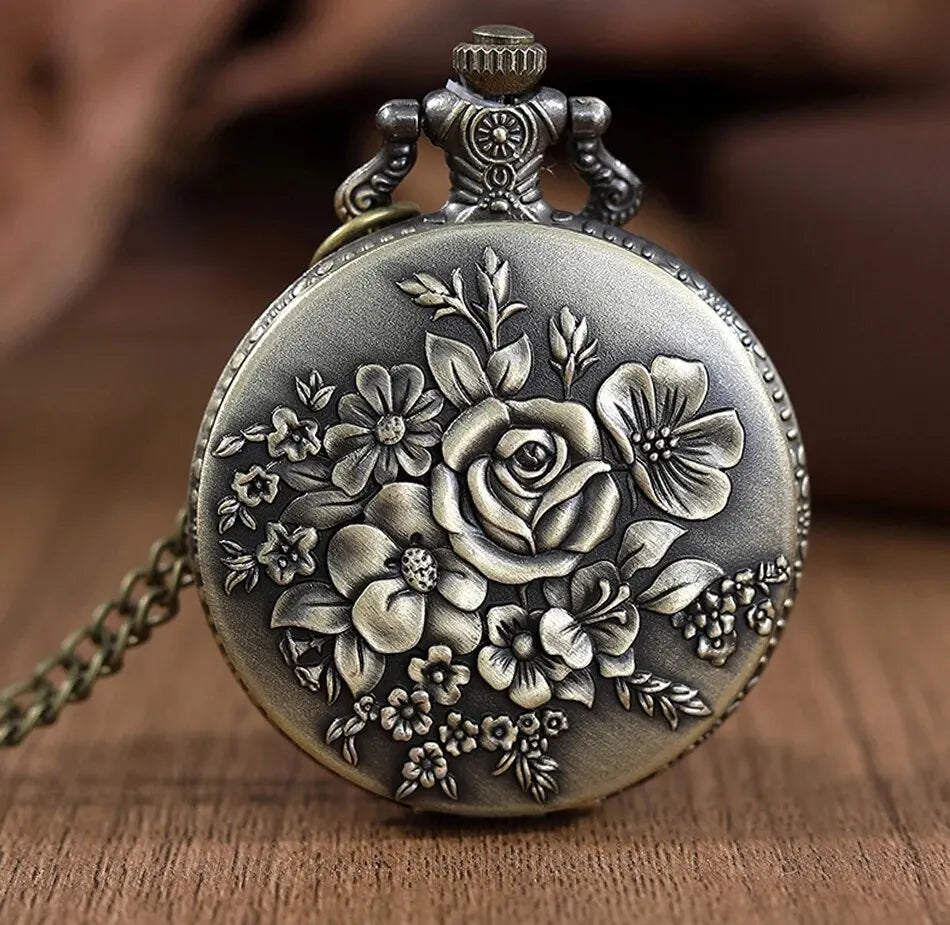 Roman Numerals Quartz Pocket Watch Men Women Hollow Case Carve Designs Necklace Best Gifts for Men Women
