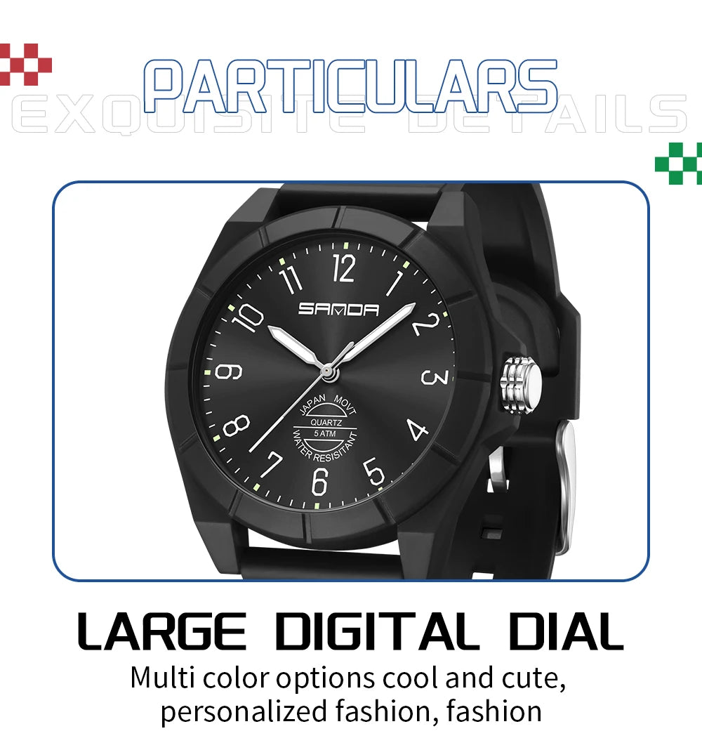 Fashion SANDA 6212 Student Quartz Electronic Watch Silicone Strap Multifunctional Sports Waterproof Student Quartz Watch