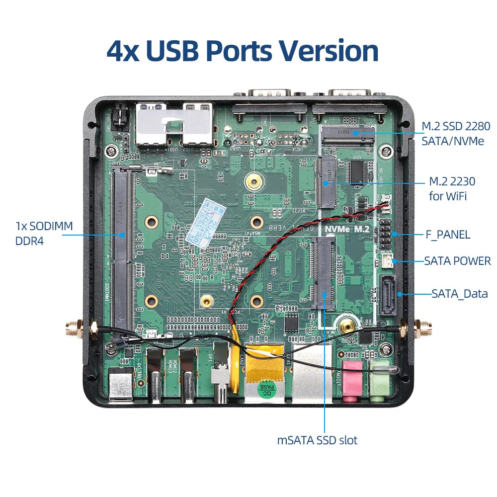 Intel N100 Mini Industrial PC 2x Serial Ports RS232 2x Gigabit Ethernet 2x HDMI 1xDP Support 3 Screens Display Win10/11 Linux