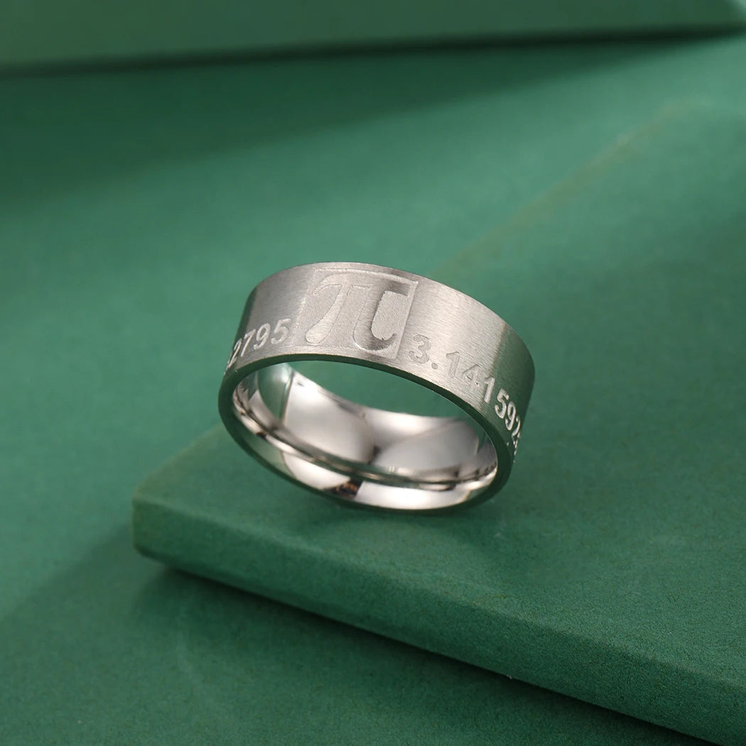 QIAMNI 2022 Vintage Number Pi Symbol Finger Ring Fashion Width Stainless Steel Math Lovers Jewelry For Men Women Graduation Gift