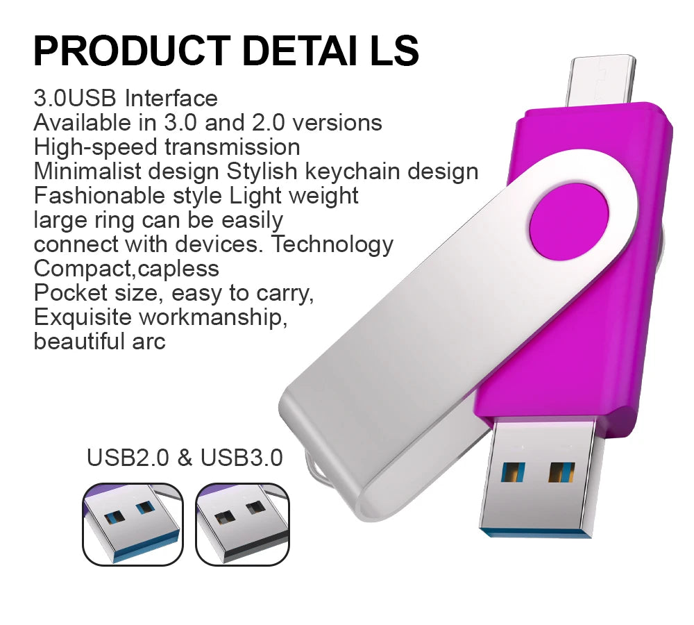 Rotable Usb 3.0 Type C Flash Drive 128GB 32GB 16GB Pen Drive high-capacity Pendrive 64GB 4G OTG 2 IN 1 Creative gift Usb Stick