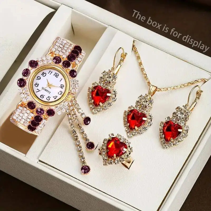 5PCS/Set Luxury Rhinestone Women Watches Fashion Adjustable Bangle Ladies Quartz Wristwatch Jewelry Set Reloj Mujer（Without Box）