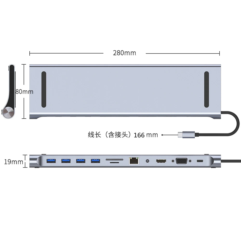 8/11/12-in-1 Type C Dock USB C Hub 3.0 Splitter Multiport Adapter 4K HDMI RJ45 SD/TF VGA HDMI PD for Laptop MacBook iPad xiaomi