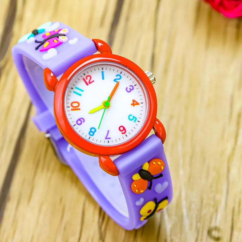 New 3D Colorful Butterfly Children Watch Soft Silicone Strap Rainbow Color Dial Fashion Sports Quartz Watches for Kid Boys Girls