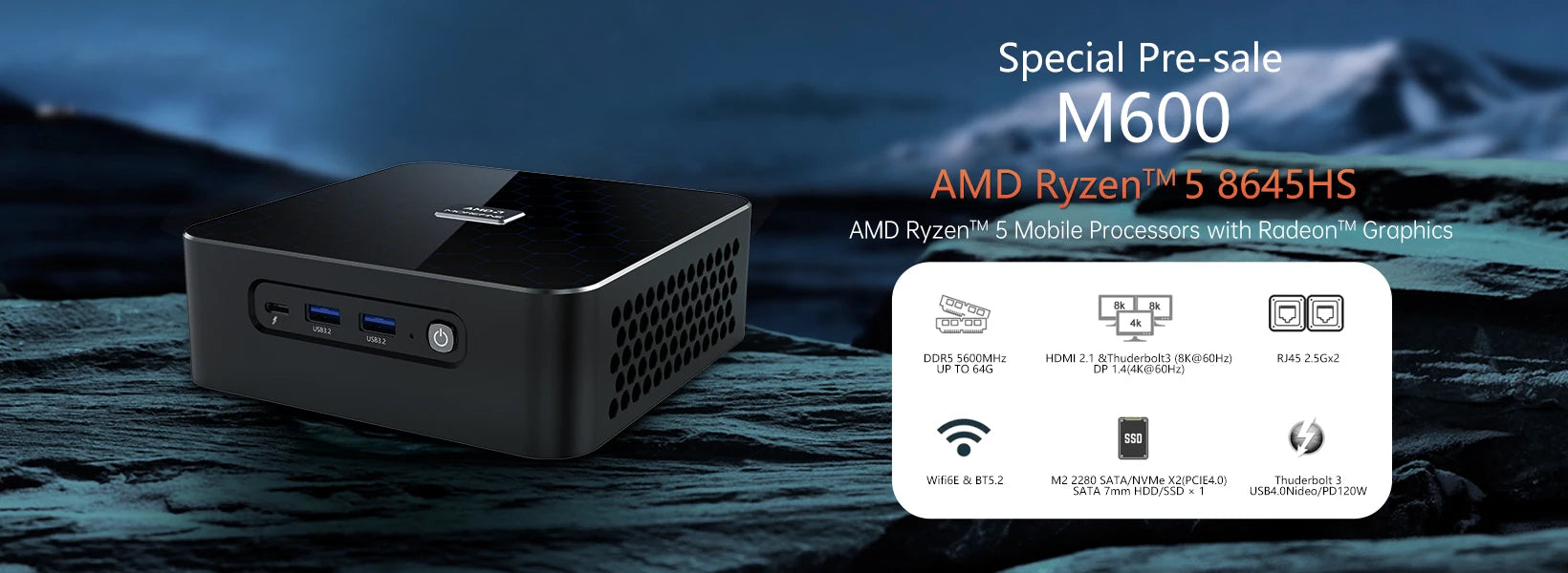 MOREFINE M600 AMD CPU 8945HS/8845HS/8645HS Mini PC 512GB Mini Computer 64G DDR5 PCIe4 Gaming Computer PC Gamer WIFI6 WIN11PRO