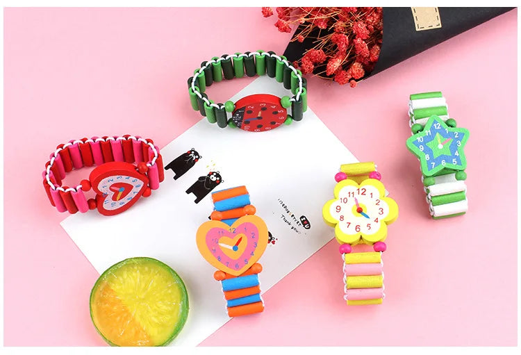 1 Cute Wooden Wristwatches Nice Cartoon Crafts Bracelet Watches Handicrafts Toys for Kids Learning Education Party Favors