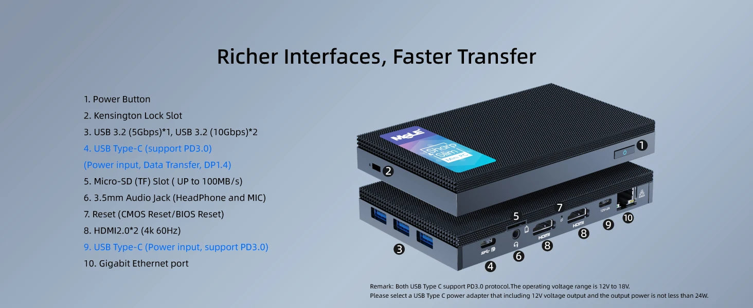 MeLE Quieter3C Fanless Mini PC, Celeron N5105, 8GB, 128GB, Full-Function USB-C, WiFi 5, Slim Desktop on Industrial, Home, Office