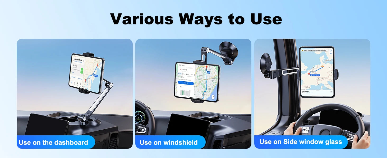 Eary Long Extension Arm Car Tablet Holder Phone Stand Strongest Suction Cup With 360°Rotate Universal for iPad 4.7-12.9" Inches