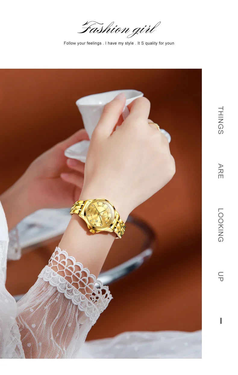 OLEVS 2906 Fashion Date Quartz Couple Watches Top Luxury Watch Men Women Waterproof Stainless Steel Wristwatch