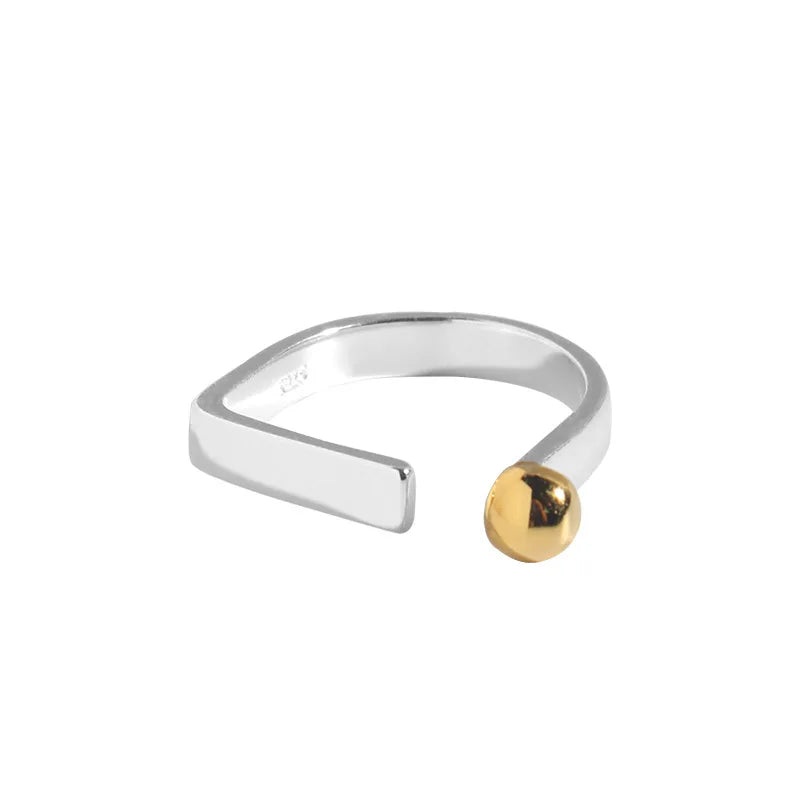 Real S925 Sterling Silver Rings Minimalist Contrast Color Open Ring Geometric Flat Glossry Index Finger Ring for Women