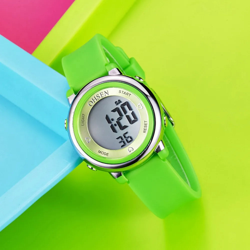 OHSEN Women Watches Digital LCD Watch Black Silicone Strap Kids Children Waterproof Wristwatch Sport Electronic relogio feminino