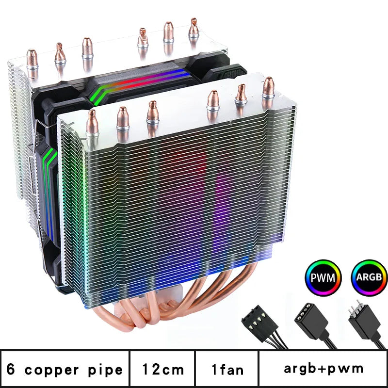 CPU Cooler high Performance 120MM Dual Tower 6 heat pipes ARGB+PWM fan For 115X 1200 1700 1356 1366 X99 2011 AM4CPU cooling  fan