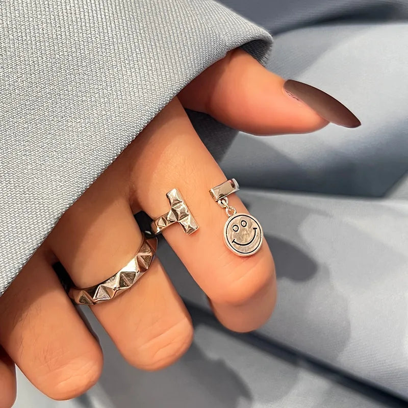 LIVVY Silver Color Creative Open Wide Irregular Rings For Women  INS Fashion Vintage Hip Hop Couples Jewelry Wholesale
