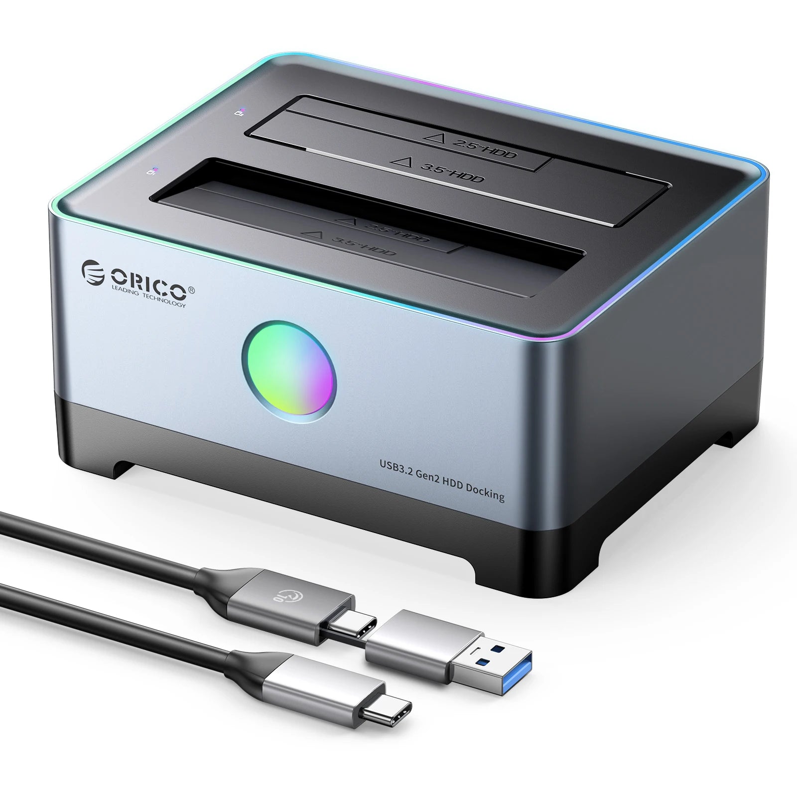 ORICO 3.5 Inch Dual-bay Type-C 5Gbps Hard Drive Docking Station for 2.5/3.5" HDD/SSD with 12V3A Power UASP Container Design