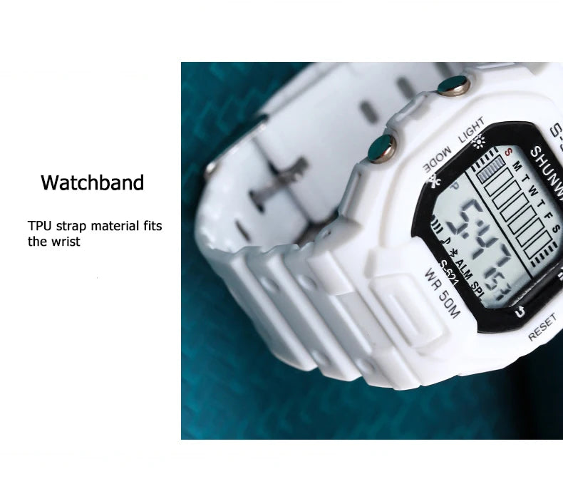 UTHAI Children Boys Girls Student Electronic Watch Macaron Colorful Men and Women Sports Alarm Clock Waterproof Square Watches