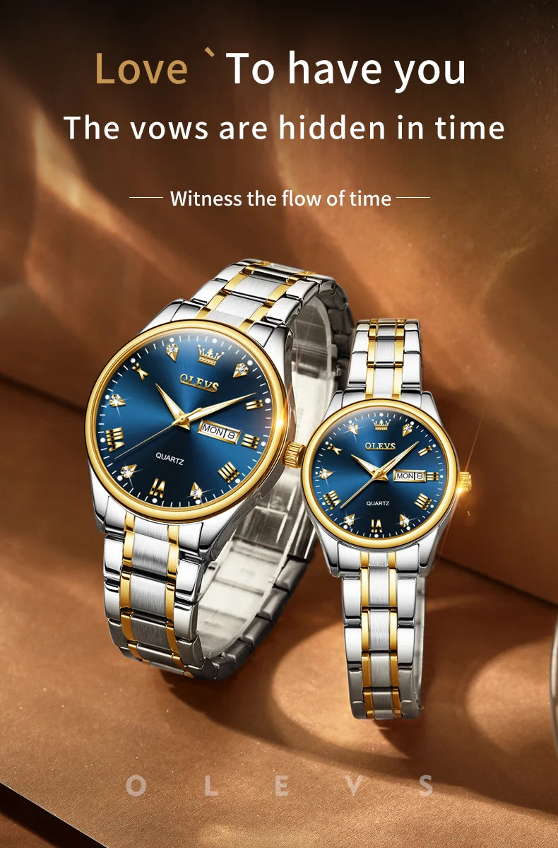 OLEVS 5563 Couple Watch Original Luxury Quartz Wristwatch for Men and Women Elegant Fashion Dual Calendar Waterproof Hand Clock