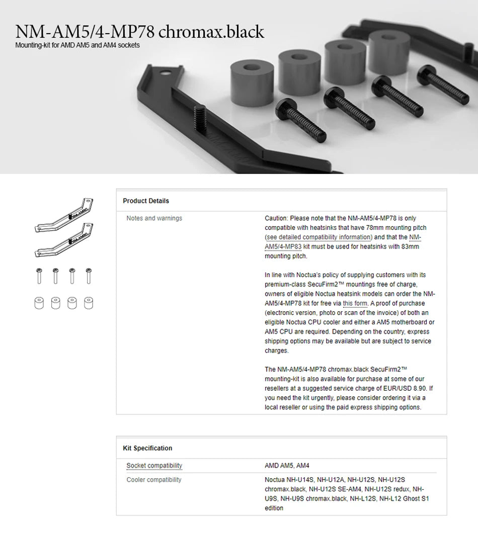 Noctua NM-AM5/4-MP83 MP78 L9aL9i Mounting-kit AMD-AM5-AM4 Socket For Noctua CPU cooler AMD-AM5-AM4 Platform AM5 Mounting bracket