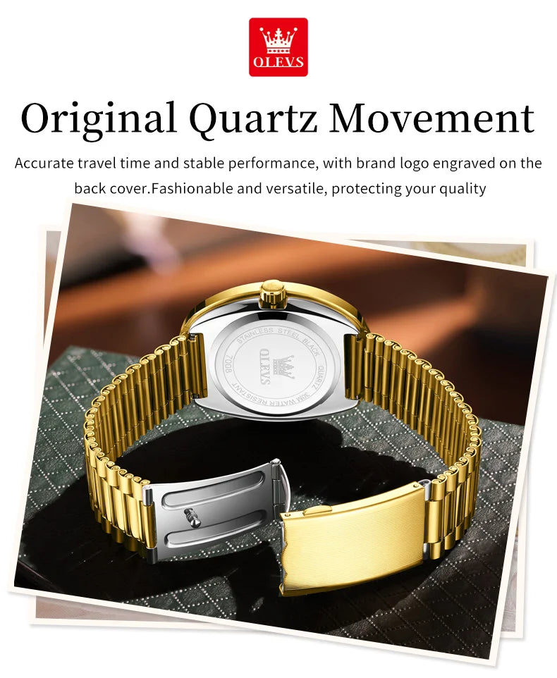 OLEVS 7008 Luxury Quartz Watch for Women Large Dial Tungsten Steel Strap Top Brand Original Golden Women's Decoration Wristwatch