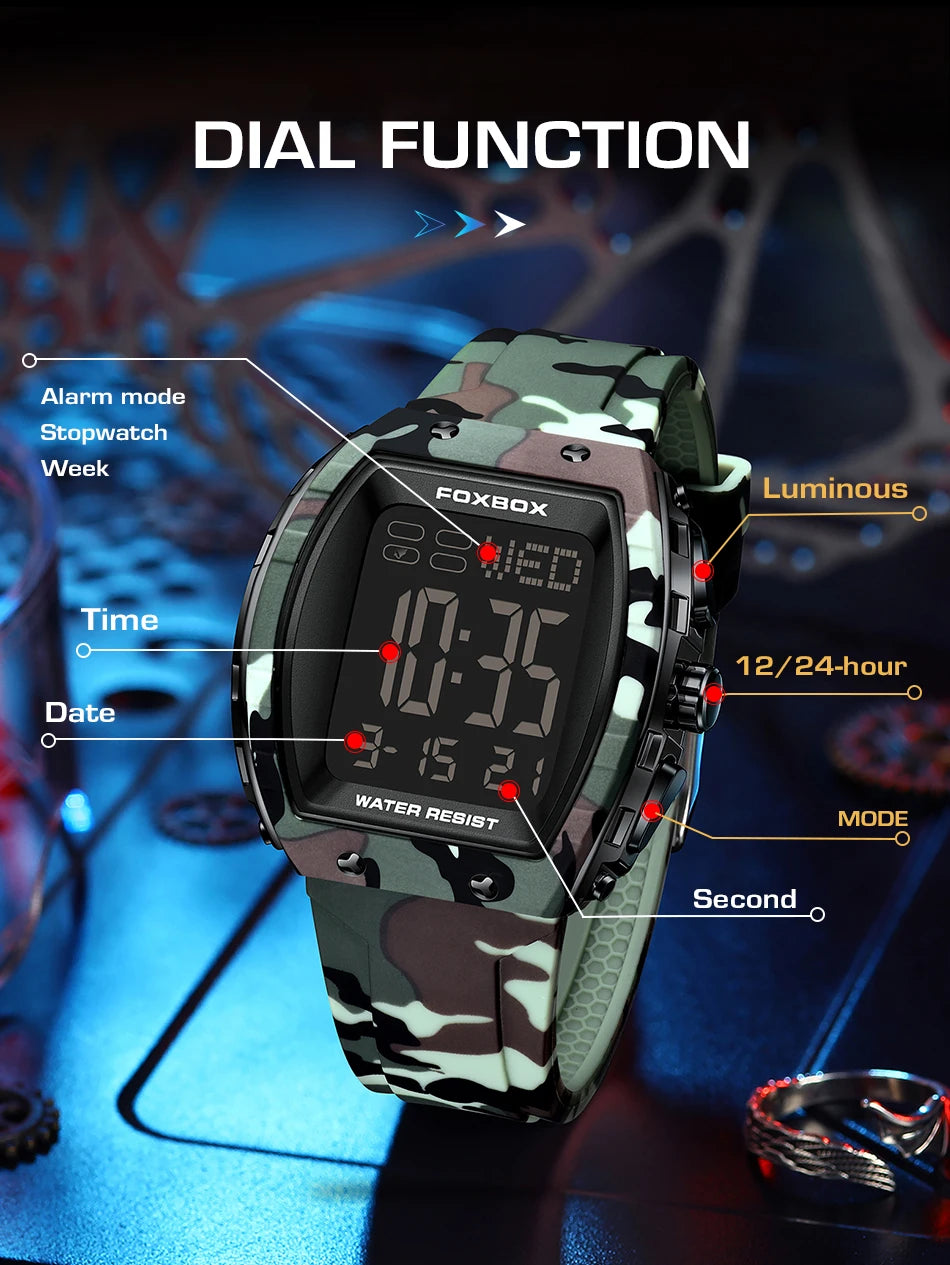 New Fashion FOXBOX Electronic Man Watch Outdoor Casual Sports Digital Clocks Waterproof Luminous Alarm Calendar Watches for Men