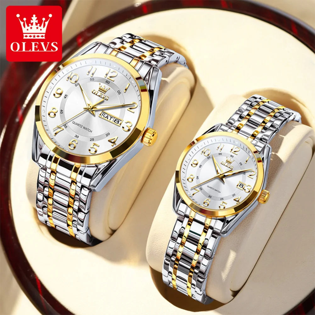 OLEVS 3666 Couple Watch Luxury Original Fashion Brand Waterproof Luminous Quartz Watch Man And Woman Watches Calendar Design