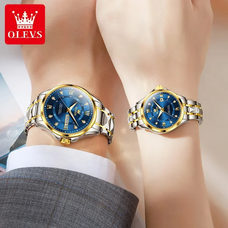 OLEVS 2906 Fashion Date Quartz Couple Watches Top Luxury Watch Men Women Waterproof Stainless Steel Wristwatch