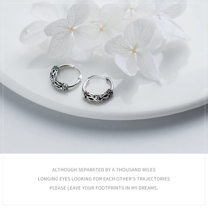 Modian Vintage Pattern Silver Hoop Earrings for Women Trendy Authentic 925 Sterling Silver Hoops Female Mode Bijoux Brincos