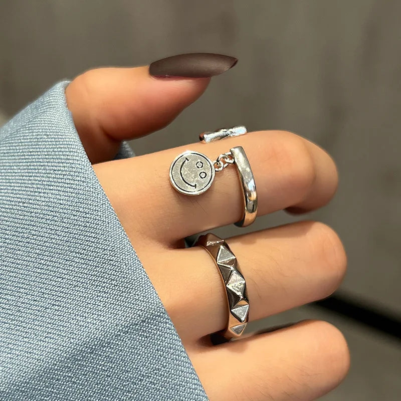 LIVVY Silver Color Creative Open Wide Irregular Rings For Women  INS Fashion Vintage Hip Hop Couples Jewelry Wholesale