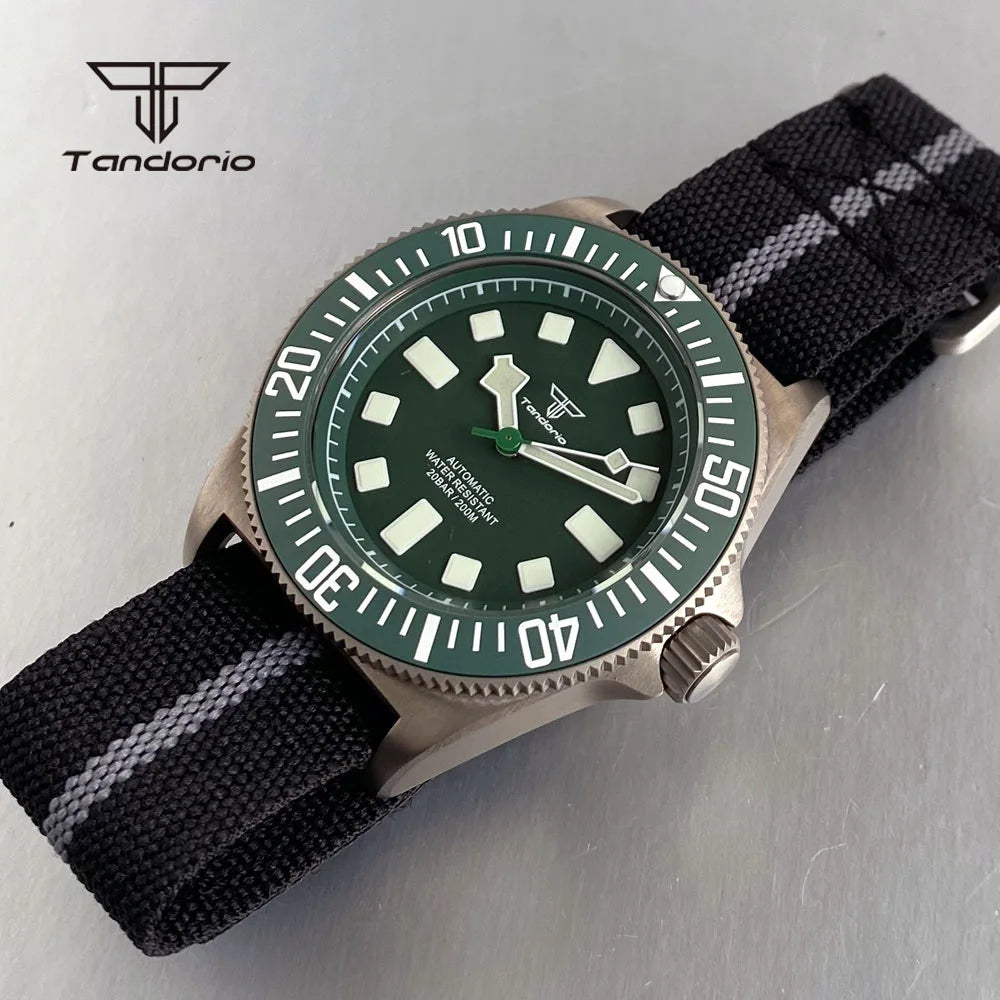 Tandorio Titanium 42mm Dive Mechanical Watch for Men Automatic NH35/PT5000 Movement Sapphire 20BAR Waterproof Wristwatch Lume