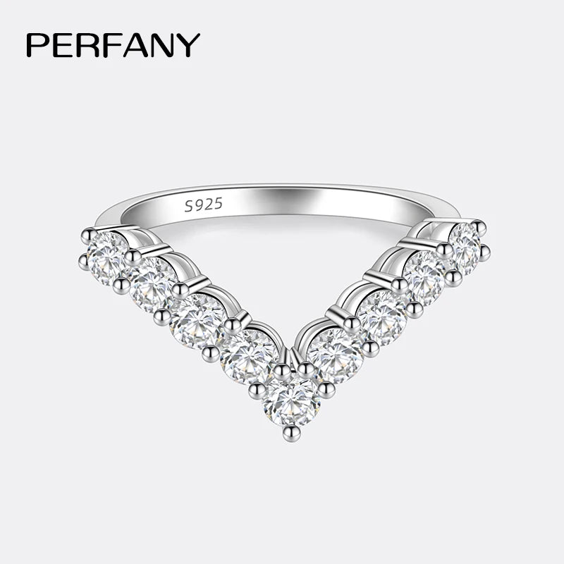 PERFANY 3mm All Moissanite Ring for Women S925 Pure Silver V-shaped GRA Certified Diamond Fashion Luxury Party Jewelry