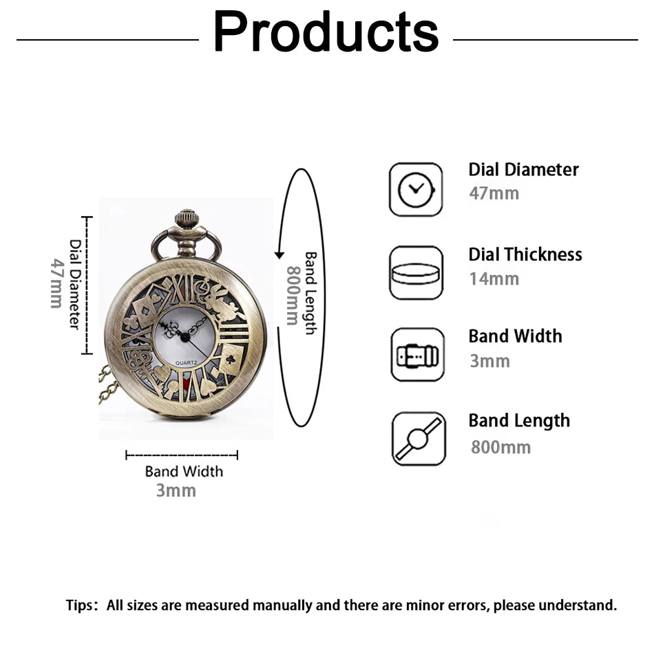 New Bronze Quartz Pocket Watch Retro Alice Theme Pocket Fob Watch Pendant Necklace Pocket Watch Men Womens Gift