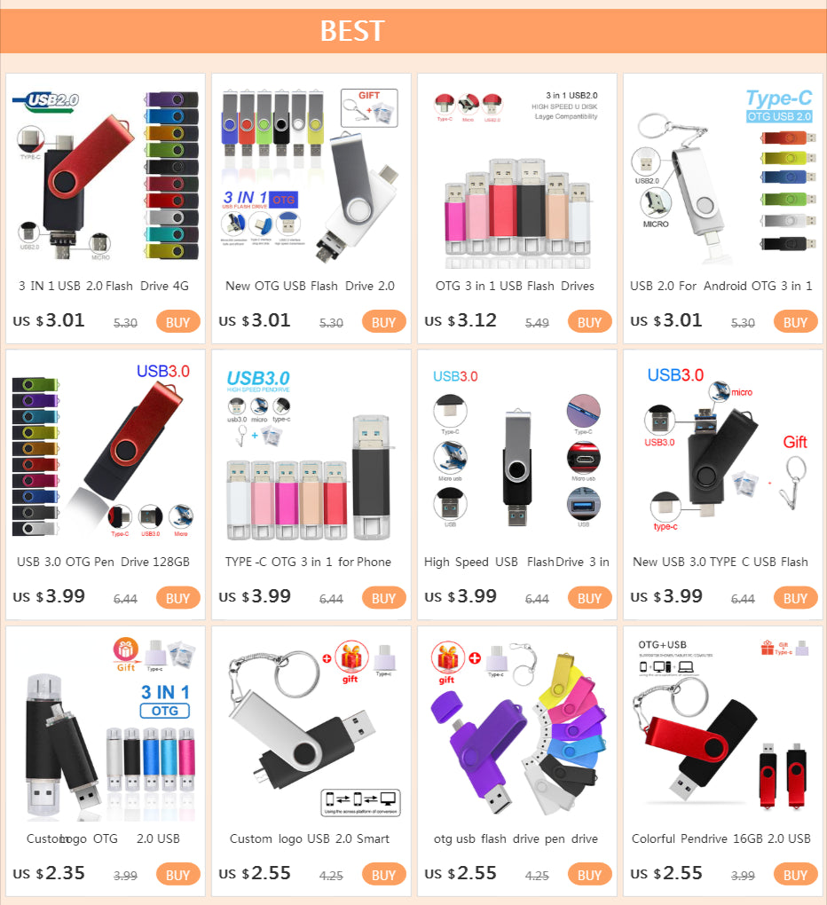 Metal Waterproof Pen Drive 2 In 1 OTG 2.0 Pendrive 64GB High Quality Type C Usb Flash Drive 4GB 8GB 16GB 32GB Usb Stick