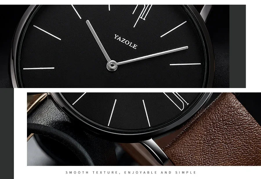 YAZOLE Quartz Watches For Men Casual Minimalist Ultra-thin Mens Watch 30M Waterproof Simple Leather Belt Male Clock montre homme