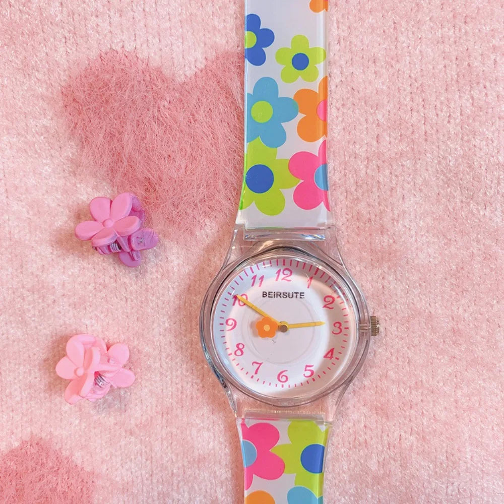 New Fashion Colorful Flower Watch for Girl Women Cute Cartoon Kids Watches Silicone Quartz Candy Color Children Wristwatch Clock