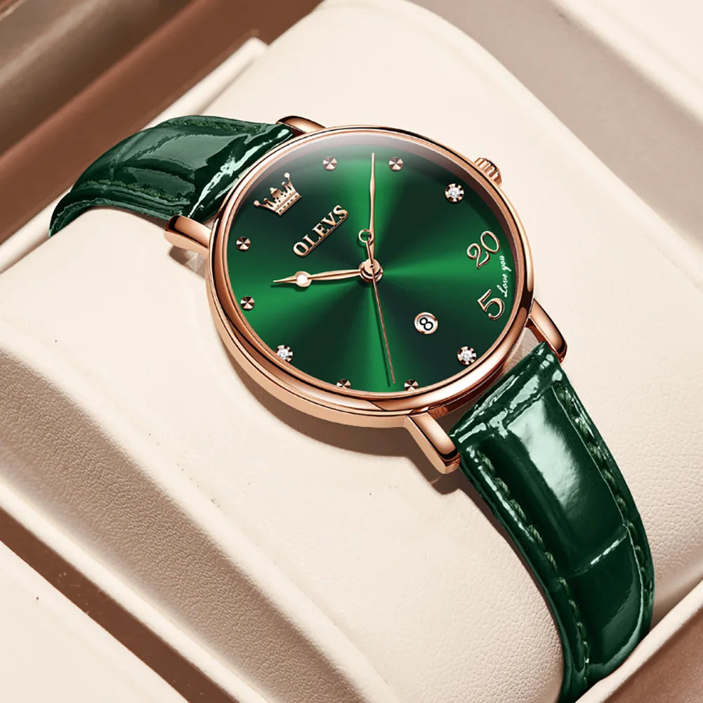 OLEVS 5505 Auto Date Quartz Watch For Women Luxury Elegant Waterproof Wristwatch Original Fashion Leather Woman Dress Watches