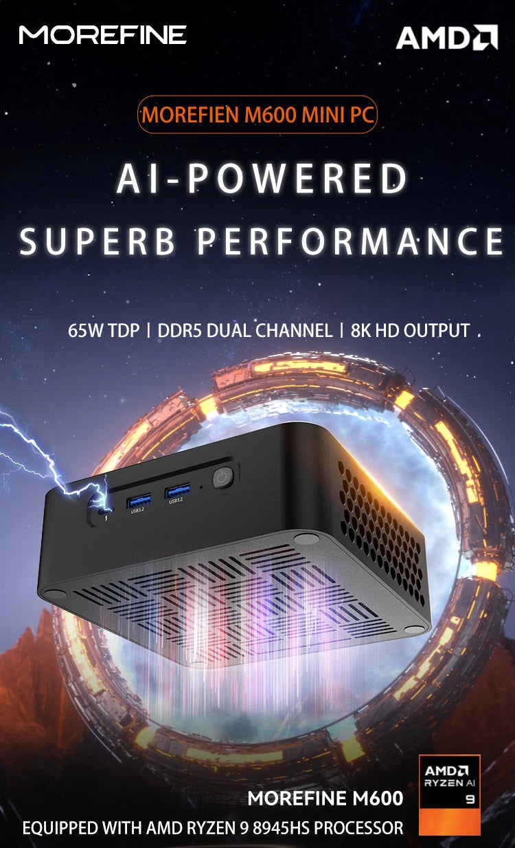 MOREFINE M600 AMD CPU 8945HS/8845HS/8645HS Mini PC 512GB Mini Computer 64G DDR5 PCIe4 Gaming Computer PC Gamer WIFI6 WIN11PRO