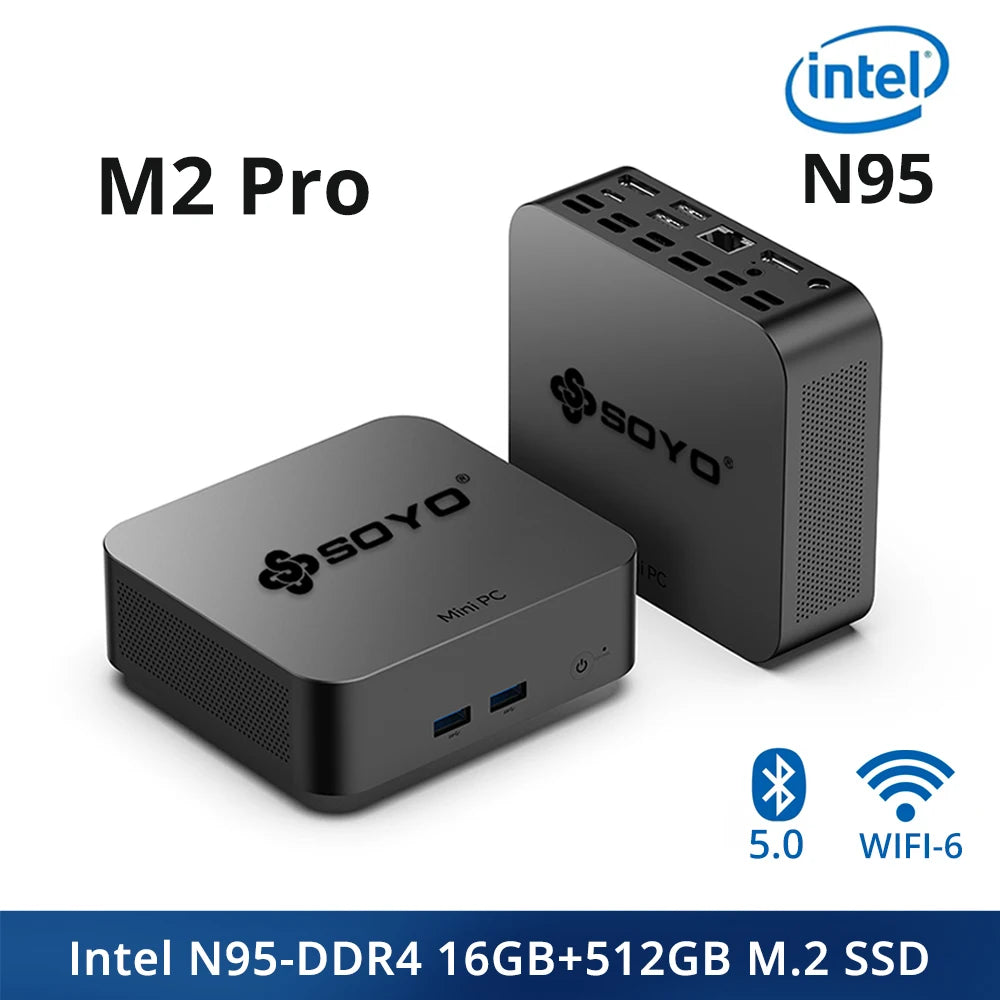 SOYO M2 Pro Portable Mini PC Intel N95 CPU DDR4 8/16GB RAM 256/512G M.2 SSD Windows11 WIFI6 DP for Desktop Office Computers