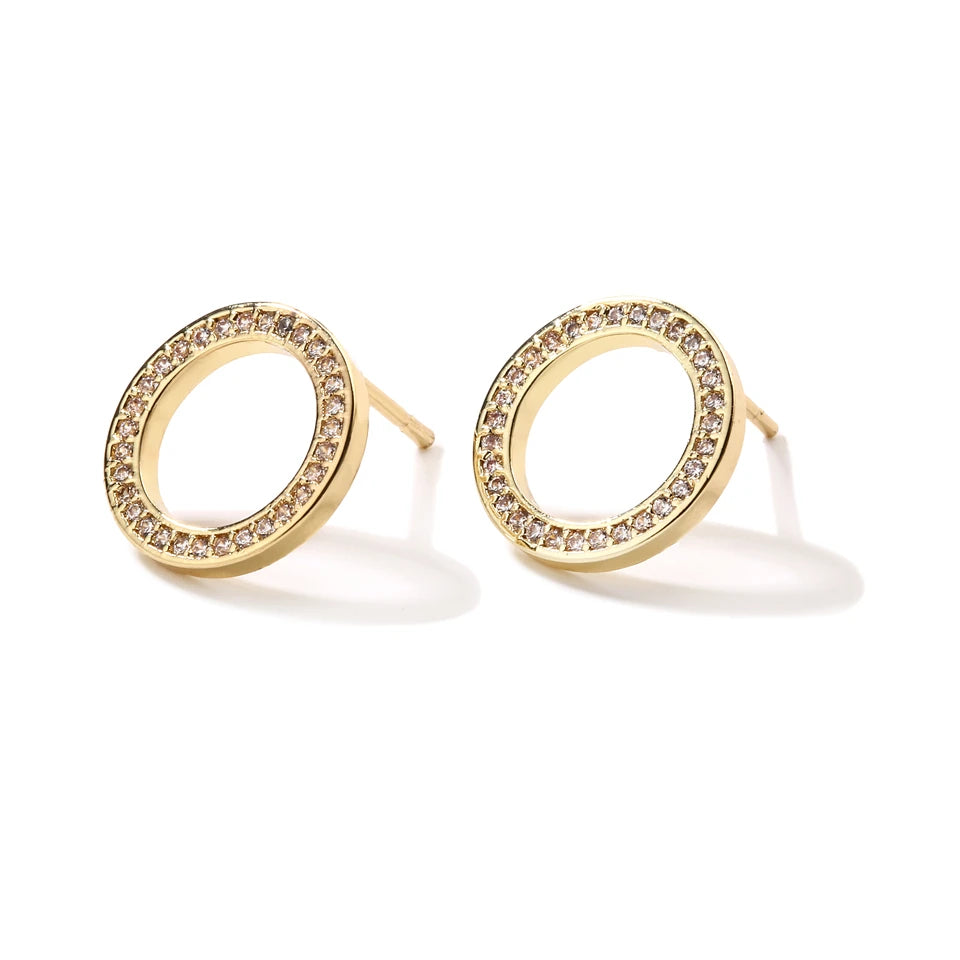 Fashion Ring Inlaid With Zirconium Hollow Stud Earrings For Women 18k Gold Couple Holiday Gift Earrings For Party Daily Jewelry