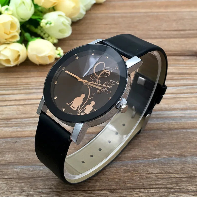 1/2PCS Fashion Quartz Watch Couple Stylish Spire Glass Wristwatch Simple Rhinestone Back View Couple Watch Set Couple Gift