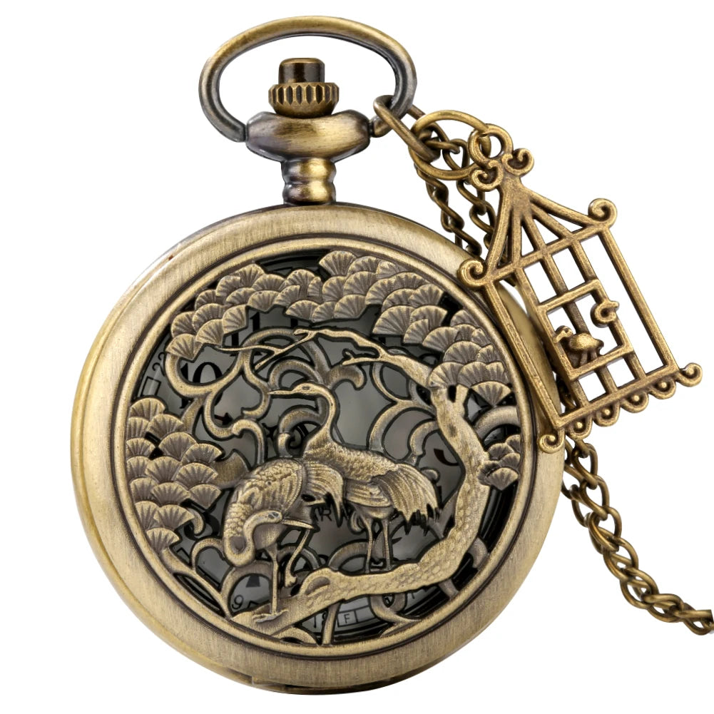 Bronze Butterfly and Flower Retro Style Necklace Pocket Watch Chain Steampunk Pendant Quartz Fob Watch Clock with Accessory 2020