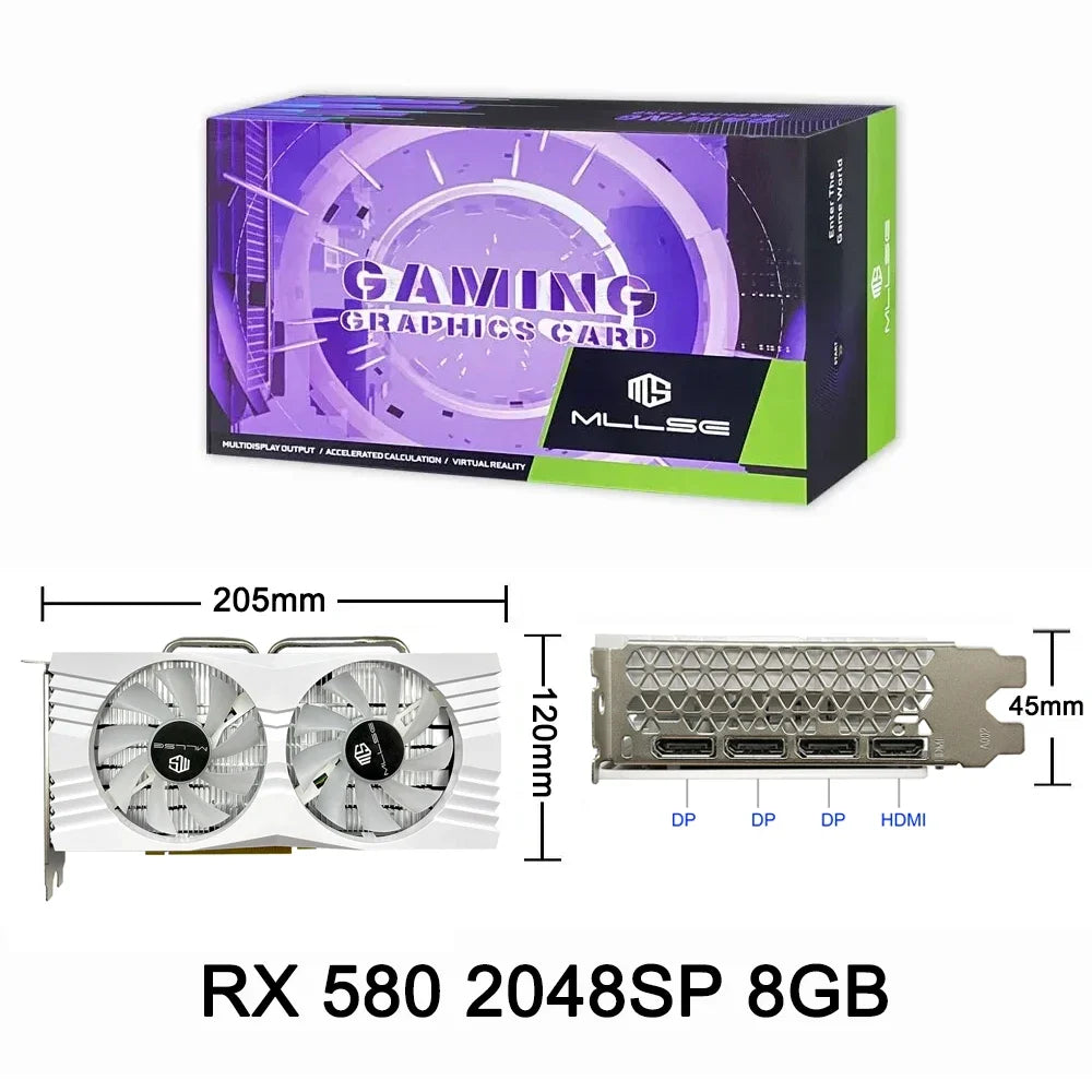 Cheapest MLLSE Graphics Card AMD RX580 8GB GDDR5 256-bit PCI Express 3.0 ×16 HDMI Gaming GPU VGA Plate Desktops Placa De Video