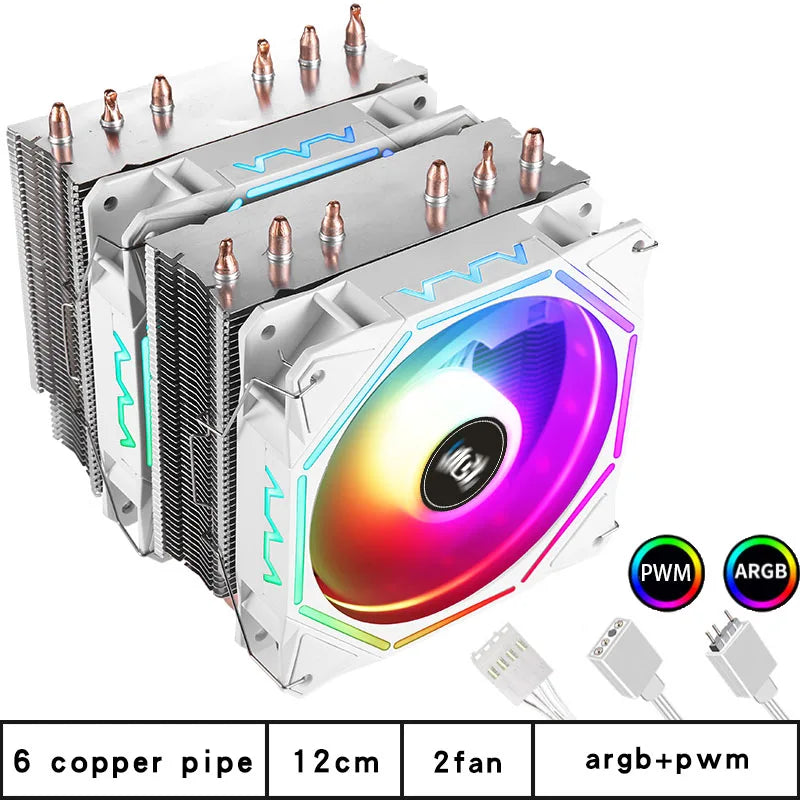 CPU Cooler high Performance 120MM Dual Tower 6 heat pipes ARGB+PWM fan For 115X 1200 1700 1356 1366 X99 2011 AM4CPU cooling  fan